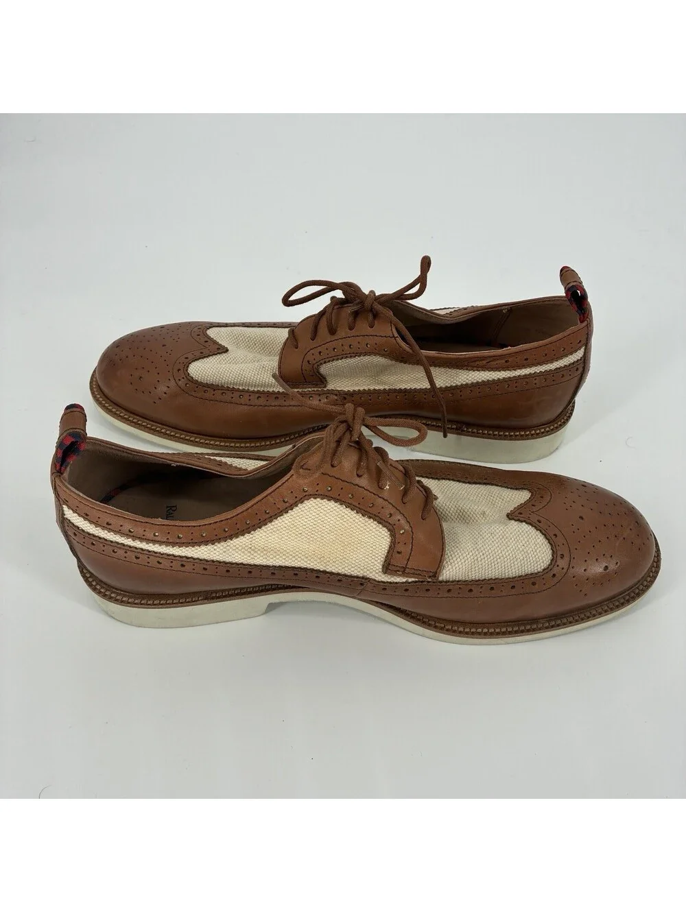 Ralph Lauren Torrington Spectator Oxford Leather Canvas Men A13 Wingtip Brogue
